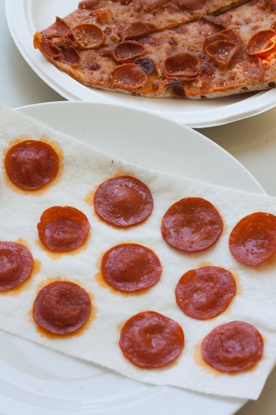 Microwaved pepperoni for pepperoni pizza